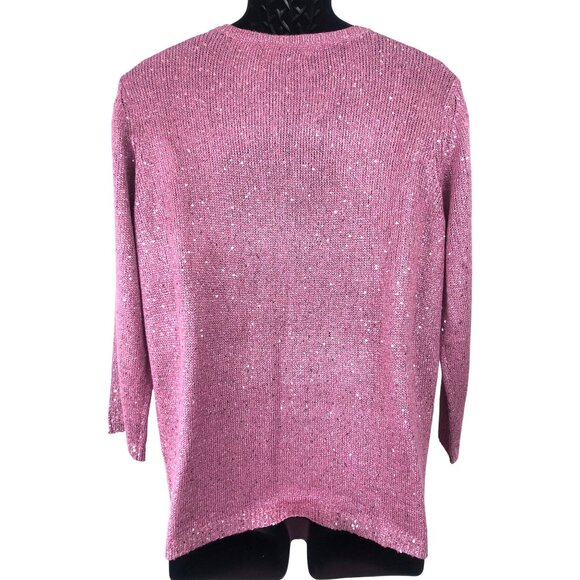 Alfred Dunner Women's Size Large Purple/Pink Sequins Rhinestones Sweater - Picture 2 of 7